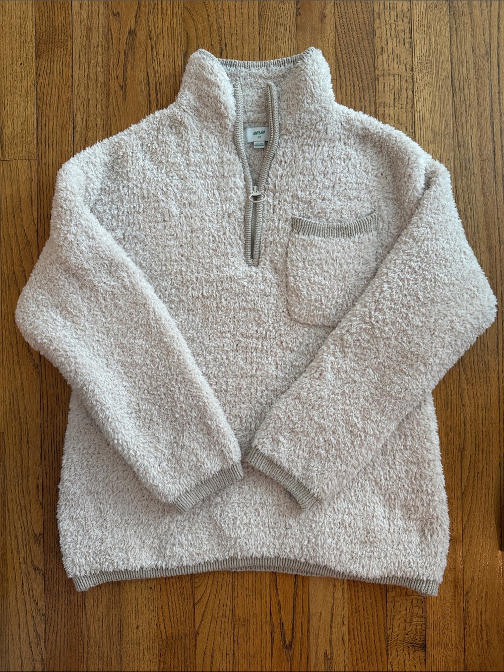 Aerie Beige Cream Cozy Fuzzy Half Zip Pullover Sweater Size Small - Picture 2 of 3